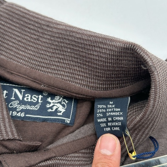 Nat Nast Mens Silk Blend Polo Shirt Brown Short Sleeve Casual Top Medium - Picture 8 of 10